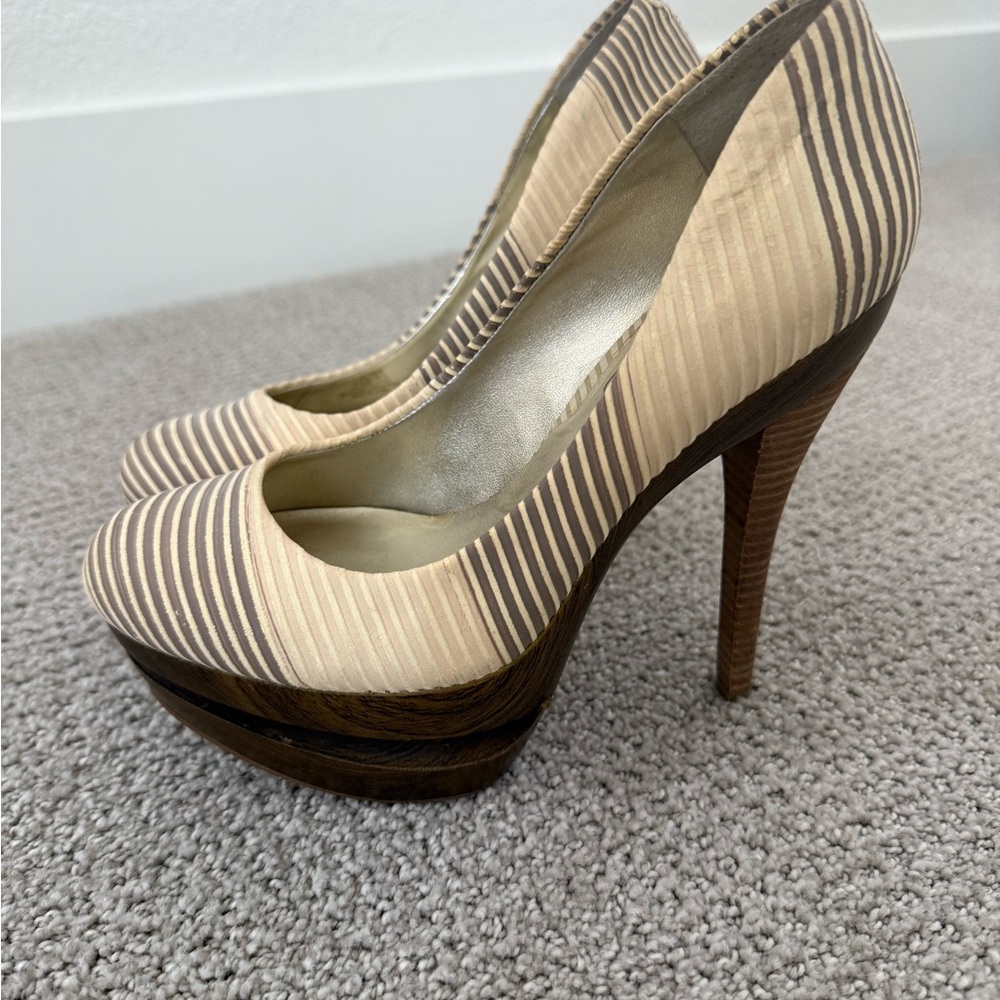 Jessica Simpson Beige and Brown Striped Heels